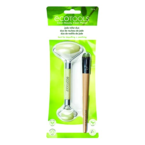 EcoTools Jade Facial Roller and Eye Roller Duo, Face Roller and Massager, Skincare and Sculpting Tool, Reduces Under Eye Puffiness and Dark Circles, 2 Piece Set EcoTools