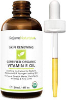 Vitamin E Oil - 100% All Natural & USDA Organic (LARGE 4oz Bottle) Visibly Reduce the Look of Scars, Stretch Marks, Dark Spots & Wrinkles for Hydrated & Youthful Skin. Face & Body Moisturizer RejuveNaturals