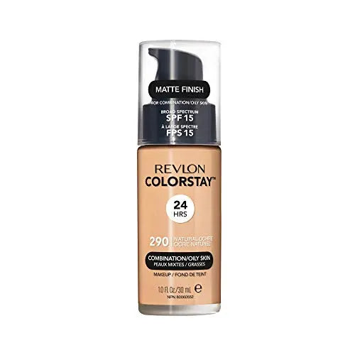 Revlon ColorStay Liquid Foundation Makeup for Combination/Oily Skin SPF 15, Longwear Medium-Full Coverage with Matte Finish, Natural Ochre (175), 1.0 oz REVLON