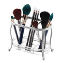 mDesign Decorative Makeup Brush Storage Organizer Tray Stand for Bathroom Vanity Counter Tops, Dressing Tables, Cosmetic Stations - 3 Sections with Removable Bottom Tray - Chrome/Clear mDesign