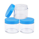 Beauticom 60 Grams/60 ML (2 Oz) Round Clear Leak Proof Plastic Container Jars with Blue Lids for Travel Storage Makeup Cosmetic Lotion Scrubs Creams Oils Salves Ointments (3 Jars) Beauticom