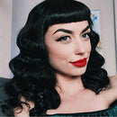 DIFEI Rockabilly Vintage Wig Audrey Hepbum Short Bang Wig Long Finger Wavy Wigs for Women (Dark Golden) DIFEI