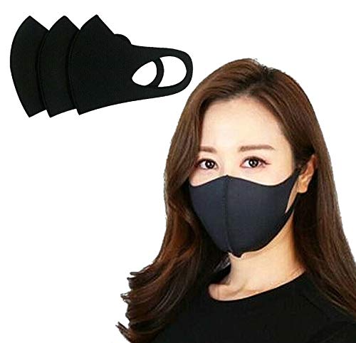 Zishen Premium Fabric Face Mask, Washable Reusuable Comfortable Protective Unisex Facial Cover, ATB+UV Protection (Black, 3EA) Zishen