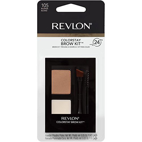 Revlon ColorStay Brow Kit, Includes Longwear Brow Powder, Clear Pomade, Dual-Ended Angled Tip Eyebrow Brush & Spoolie Brush, Blonde (105), 0.08 oz Infinity Warehouse