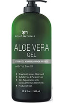 Aloe vera Gel - from 100% Pure Organic Aloe Infused with Manuka Honey, Stem Cell, Tea Tree Oil - Natural Raw Moisturizer for Face, Body, Hair. Perfect for Sunburn, Acne, Razor Bumps 16.9 oz Being Naturals
