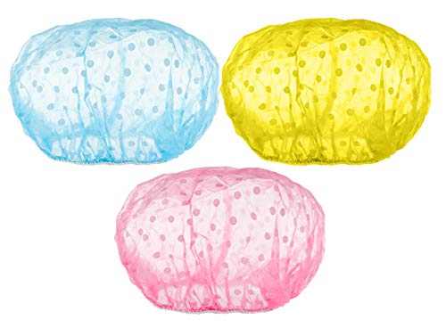 Shower Cap Hair Cover Reusable Turban - Pack of 3 - Polyester Clear Shower Cap for Hair - Standard Size Plastic Shower Caps Set OFXDD