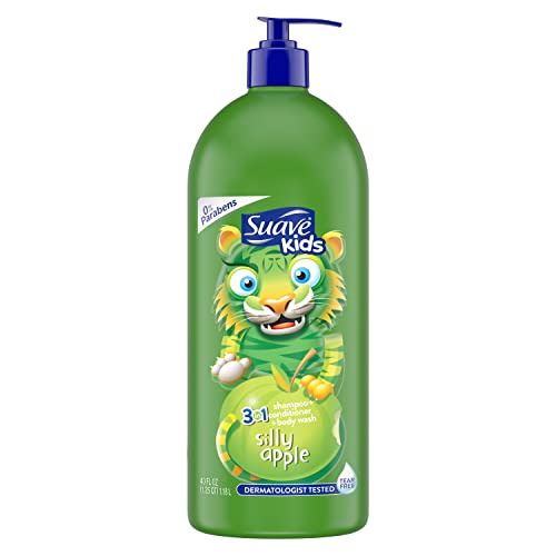 Suave Kids 3-in-1 Shampoo, Conditioner, Body Wash For Tear-Free Bath Time, Silly Apple, Dermatologist-Tested Kids Shampoo 3-in-1 Formula 40 oz Suave