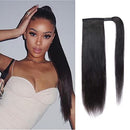 Seelaak Long Straight Remy Human Hair Ponytail Extension Wrap Around Ponytail Hair Piece with Clips Magic Paste Binding Pony Tail Hairpiece 1B