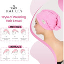 HALLEY Cotton Hair Towel Wrap (3 Packs) Super Absorbent Fast Drying Turbans for Thick, Wet Hair with Button (Black, Grey, Pink) Infinity Warehouse