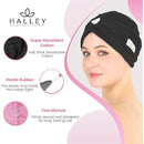 HALLEY Cotton Hair Towel Wrap (3 Packs) Super Absorbent Fast Drying Turbans for Thick, Wet Hair with Button (Black, Grey, Pink) Infinity Warehouse