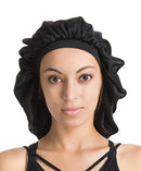 Satin Silk Bonnet Sleep Cap - Black Soft Extra Large Wide Band S Women Night Hat For Long Curly Natural Hair Cap Salon Silk Scarf Chemo Patient Slouch Slouchy, Christmas Santa Day Gifts For Women Enjoy Holiday 1981