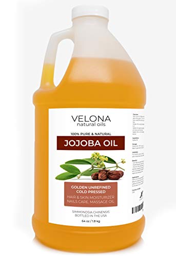 Velona Jojoba Oil USDA Certified Organic - 64 oz | 100% Pure and Natural Carrier Oil| Golden, Unrefined, Cold Pressed, Hexane Free | Moisturizing Face, Hair, Body, Skin Care, Stretch Marks, Cuticles velona