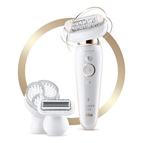 Braun Epilator Silk-épil 9 9-030 with Flexible Head, Facial Hair Removal for Women and Men, Shaver & Trimmer, Cordless, Rechargeable, Wet & Dry, Beauty Kit with Body Massage Pad Braun