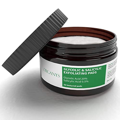 Glycolic Acid Exfoliating Pads With 20% Glycolic & 0.5% Salicylic Acid. Cleansing & Resurfacing Face Peel Wipes For Fine Lines Wrinkles Brightening Acne Scars Anti Aging Dark Spot Corrector By Organys Organys