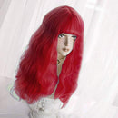 aiyaya Long Wavy Dark Red Wig Bangs - Natural Synthetic Hair Lolita Wigs with Wig Cap For Cosplay and Daily Wear (Dark Red) aiyaya