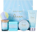 Spa Gifts for Women, Bath and Body Set with Ocean Scented Spa Gifts Box for Her,Includes Scented Candle, Body Butter, Hand Cream, Bath Bar and Bomb,5 Pcs Bath Set, Christmas Gifts Set for Women BODY & EARTH