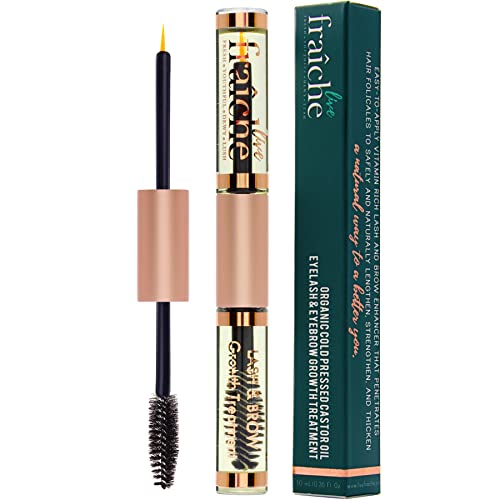USDA Organic Castor Oil for Eyelashes and Eyebrows - All Natural Cold Pressed Castor Oil Eyelash Growth Serum with Mascara Tube - Caster Oil Eyebrow Growth Serum Eyelash Conditioner Lash Boost Serum Live Fraiche