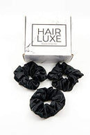 Hair Luxe Premium Mulberry Silk Scrunchies (3 Black, 3) Hair Luxe