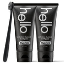 Hello Activated Charcoal Epic Teeth Whitening Fluoride Toothpaste and Toothbrush, Fresh Mint and Coconut Oil, Vegan, SLS Free, Gluten Free and Peroxide Free, 4 Ounce (Pack of 2) hello