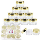 Beauticom 20g/20ml USA Acrylic Round Clear Jars with Lids for Lip Balms, Creams, Make Up, Cosmetics, Samples, Ointments and other Beauty Products (48 Pieces, Gold Lid (Flat Top)) Beauticom