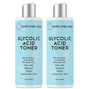 Glycolic Acid Toner 8% for Face (8 oz). Exfoliating Facial Peel for Anti-Aging & Acne. Alcohol-Free Daily Makeup Removing Toning Solution with AHA & Rosemary Extract by Simplified Skin - 2 Pack Simplified Skin