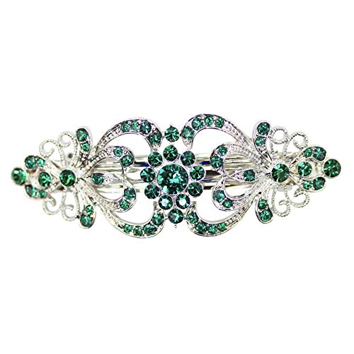 Faship Gorgeous Green Crystal Hearts And Floral Hair Barrette Faship