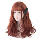 aiyaya Long Wavy Dark Red Wig Bangs - Natural Synthetic Hair Lolita Wigs with Wig Cap For Cosplay and Daily Wear (Dark Red) aiyaya
