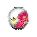 Portable Makeup Compact Double Magnifying Mirror Cosmetic Foldable Pocket Style Mother of Pearl Unique Gerber Daisy Design Crafting Mania LLC.