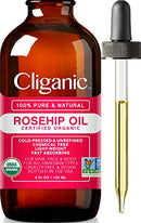 Cliganic USDA Organic Rosehip Seed Oil for Face, 100% Pure | Natural Cold Pressed Unrefined Non-GMO | Carrier Oil for Skin, Hair & Nails Cliganic