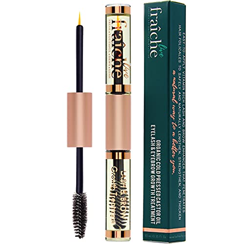 USDA Organic Castor Oil for Eyelashes and Eyebrows - All Natural Cold Pressed Castor Oil Eyelash Growth Serum with Mascara Tube - Caster Oil Eyebrow Growth Serum Eyelash Conditioner Lash Boost Serum Live Fraiche