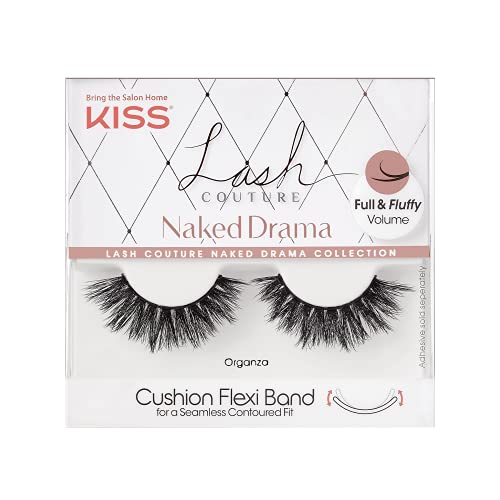 KISS Lash Couture Naked Drama Collection, Full & Fluffy Volume 3D Faux Mink False Eyelashes, Cushion Flexi Band & Split-Tip Technology, Tapered, Reusable and contact lens friendly, Style Organza, 1 Pair KISS