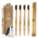 Greenzla Bamboo Toothbrush (4 Pack) with Travel Toothbrush Case & Charcoal Dental Floss | Natural Eco Friendly Toothbrushes for Adults | BPA Free , Soft Bristles & Biodegradable Wooden Toothbrush GREENZLA