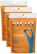 GRIN Tongue Cleaner, 32 Count, Disposable Tongue Cleaner, Hygienic Scraper, Recycled Plastic, Clean Tongue, Promote Fresh Breath, Includes Safe Fold- Back Tooth Pick (Pack of 3) Infinity Warehouse