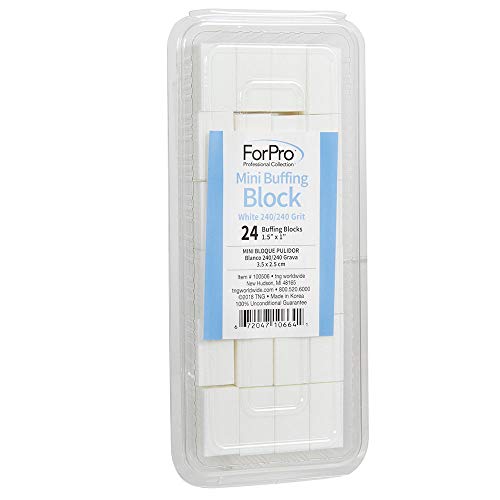 ForPro Mini Buffing Block, White, 240/240 Grit, Double-Sided Manicure and Pedicure Nail Buffer, 1.5” L x 1” W x 0.5” H, 24-Count ForPro Professional Collection