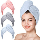 Microfiber Hair Towel,Hicober 3 Packs Hair Turbans for Wet Hair, Drying Hair Wrap Towels for Curly Hair Women Anti Frizz Hicober