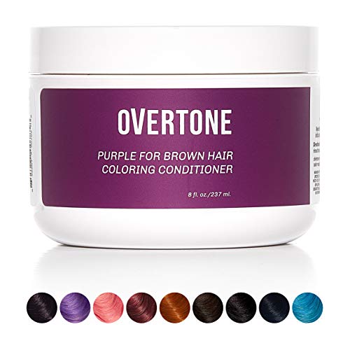 oVertone Haircare Semi-Permanent Color Depositing Conditioner with Shea Butter & Coconut Oil, Purple for Brown, Cruelty-Free, 8 oz OVERTONE