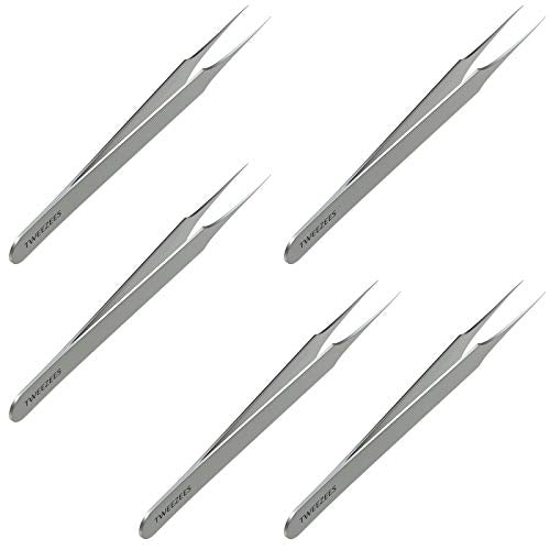 Ingrown Hair Tweezers | Pointed Tip | 5 Pack | Precision Stainless Steel | Extra Sharp and Perfectly Aligned for Ingrown Hair Treatment & Splinter Removal For Men and Women | By Tweezees Tweezees