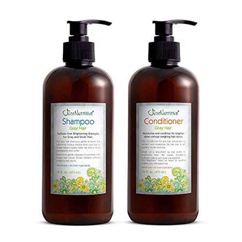 Gray Hair Shampoo and Gray Hair Shampoo | Just Natural Hair Care | Natural Shampoo | Natural Conditioner | Gray Hair Kit | Gray Hair Bundle | Just Nutritive | Each Product 16 oz. Just Nutritive