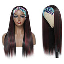 Highlights Headband Wig for Women Black Mix Red Long Straight Headband Wig Premium Synthetic Headband Wig Natural Glueless None Lace Front Wigs with Headbands & Wig Caps(Wigs 22”) Angels Beauty