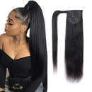 Straight Human Hair Ponytail Clip in Extensions, 100% Unprocessed Brazilian Hair Magic Strap Wrap Around Ponytails, Magic Paste with Comb Clip on Silky Straight (26 Inch, Straight, Wrap Around) ALISFEEL