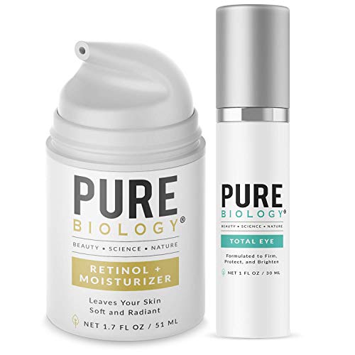 Pure Biology Premium Total Eye Cream & Retinol Cream Bundle to Help Brighten & Tighten Under Eye Bags, Wrinkles & Fine Lines Pure Biology