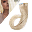 24 inch Tape in Human Hair Extensions Whitish Blonde Seamless Rooted Tape on 100% Remy Hair Highlighted Long Straight 20pcs 50g Skin Weft Invisible Double Sided for Women (24"