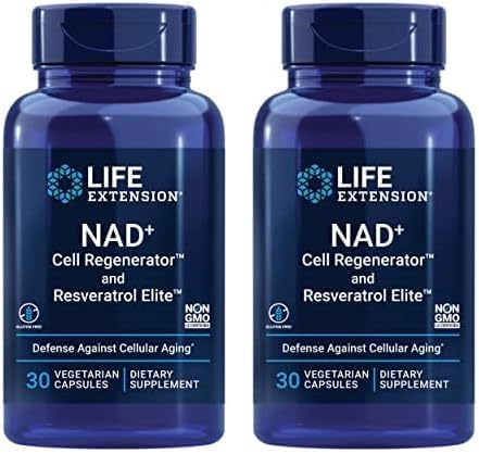 Life Extension NAD+ Cell Regenerator and Resveratrol Elite, NIAGEN nicotinamide riboside, Trans-resveratrol, quercetin, Fisetin, for Longevity, Energy, and oxidative Stress, 30 Vegetarian Capsule Infinity Warehouse