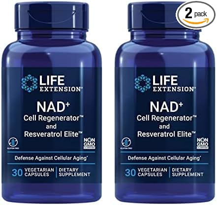 Life Extension NAD+ Cell Regenerator and Resveratrol Elite, NIAGEN nicotinamide riboside, Trans-resveratrol, quercetin, Fisetin, for Longevity, Energy, and oxidative Stress, 30 Vegetarian Capsule Infinity Warehouse