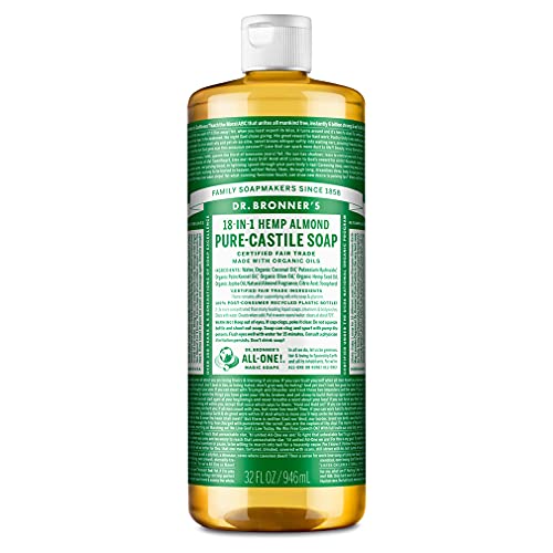 Dr. Bronner’s - Pure-Castile Liquid Soap (Almond, 32 ounce) - Made with Organic Oils, 18-in-1 Uses: Face, Body, Hair, Laundry, Pets and Dishes, Concentrated, Vegan, Non-GMO Dr. Bronner's