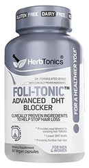 Foli-tonic DHT Blocker & Hair Loss Supplement - Hair Thinning Treatment & Promotes Healthy Thicker Hair Growth - with Saw Palmetto & Biotin for Men & Women - 60 Vegan Capsules Herbtonics