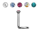 Pierced Owl 18GA EO Gas Sterilized G23 Implant Grade Titanium Bezel Set Crystal Top Nose Screw (Aurora Borealis) Pierced Owl