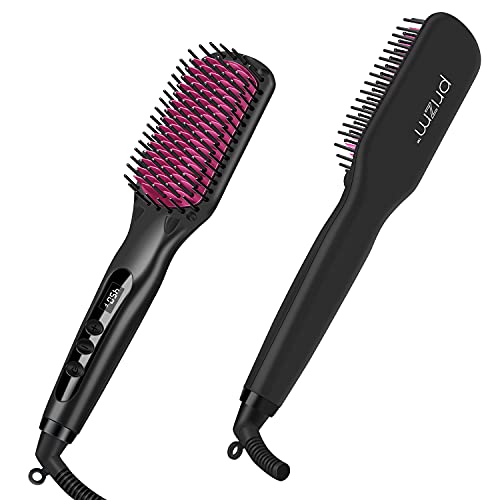 Prizm Hair Straightener Brush, Negative Ion Enhanced Hot Straightening Brush, 30s Fast Heating for Smooth, Frizz-Free and Shine hair, Anti Scald, Temp Lock, LCD Display, Portable for Home & Travel Prizm
