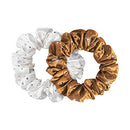 Slip Silk Crystal Large Scrunchies Stardust Collection (White, Bronze) - 100% Pure 22 Momme Mulberry Silk Scrunchies for Women - Hair-Friendly + Luxurious Elastic Scrunchies Set (2 Scrunchies) SLIP