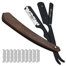 Professional Barber Straight Edge Razor - Salon Hair Cut Stainless Steel Safety Blade for Close Shaving, Navalha De Barbeiro (with 10 single edge sharp blades) (Wooden handle) 4kblades